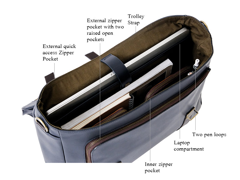 Covent Messenger Blue Dark Tan – The Postbox - Main Image