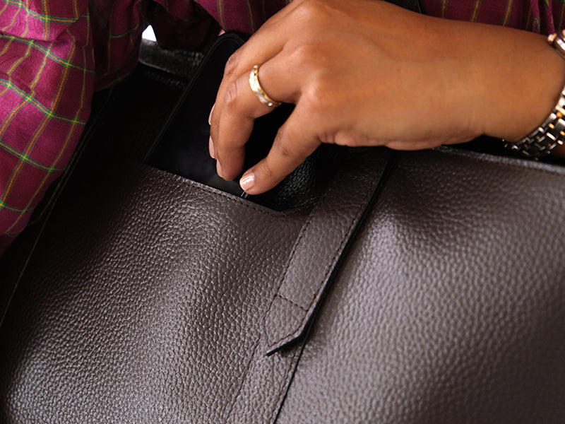 CECE Leather Work Tote Dark Tan – The Postbox - Main Image