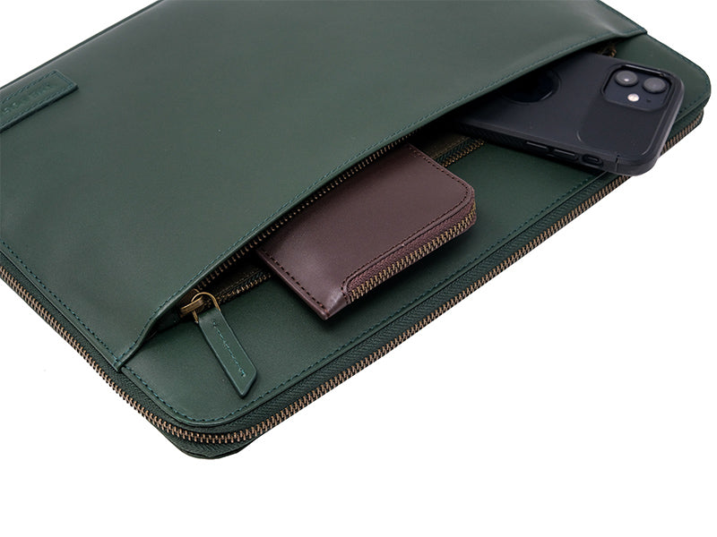 Green leather laptop sleeve Clearance