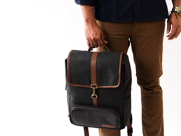 Alton Backpack - Charcoal & Tan Leather